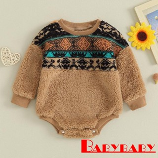 Babybaby- ทารก ฤดูใบไม้ร่วง ฤดูหนาว ขนแกะ แขนยาว คอกลม กราฟฟิค บอดี้สูท