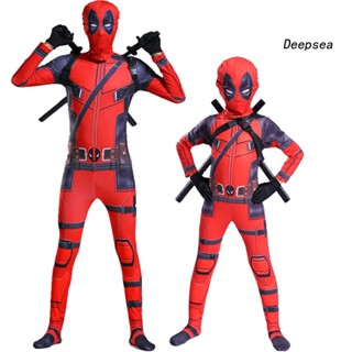 【พร้อมส่ง】ชุดจั๊มสูทคอสเพลย์ การ์ตูนซุปเปอร์ฮีโร่ Deadpool Marvel ฮาโลวีน สําหรับเด็กผู้ชาย