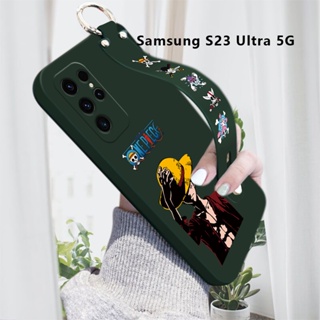 สําหรับ Samsung Galaxy S23 Ultra S23 Plus S23 5G เคสโทรศัพท์มือถือ ซิลิโคน กันกระแทก ป้องกันกล้อง ลายการ์ตูนลูฟี่ พร้อมสายรัดข้อมือ