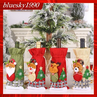 【bluesky1990】 ถุงใส่ขวดไวน์ แชมเปญ ลายซานตาคลอส สโนว์แมน กวาง คริสต์มาส ของขวัญ สําหรับตกแต่ง