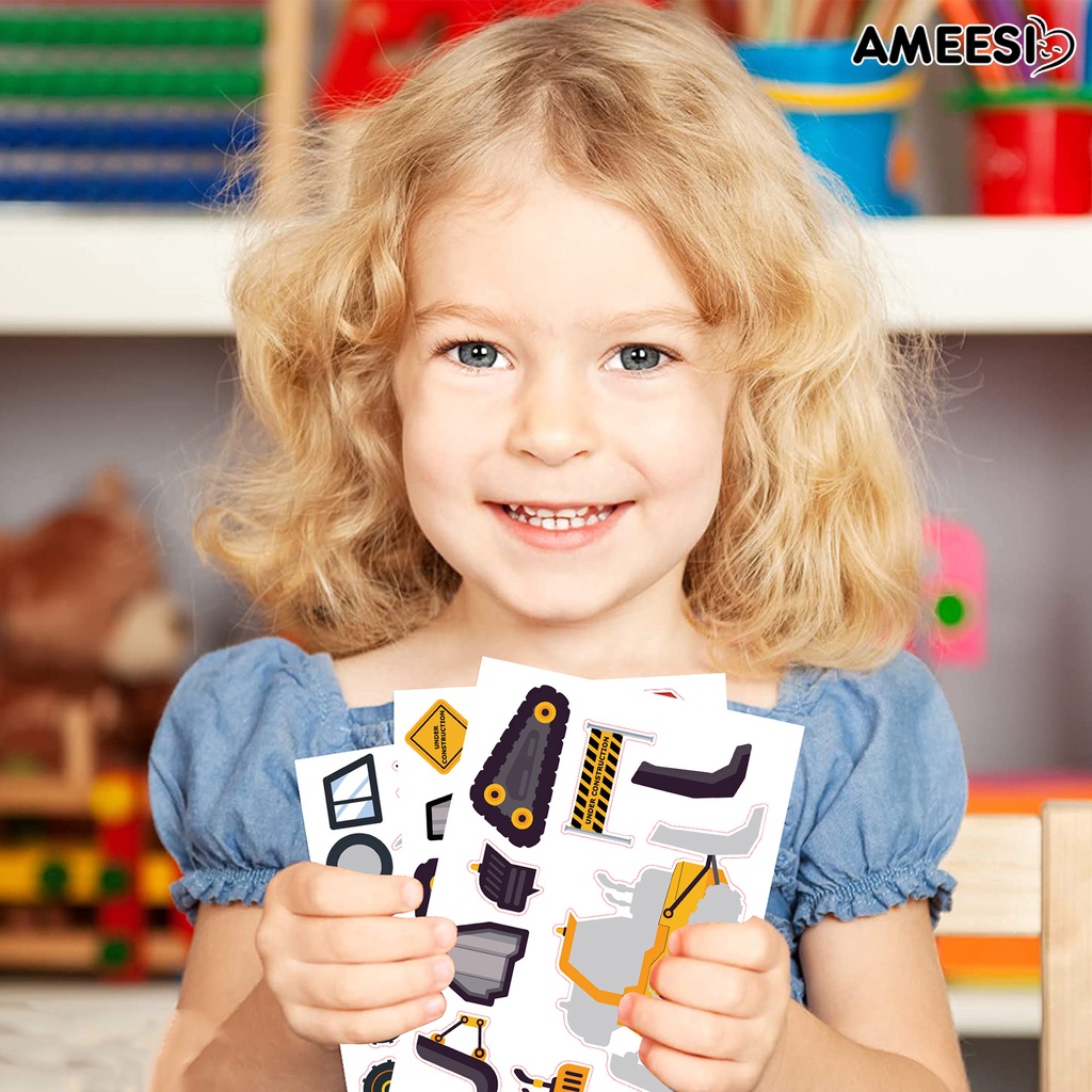 ameesi-สติกเกอร์-ลายยานพาหนะก่อสร้าง-กันน้ํา-ไม่จางหาย-แข็งแรง-สําหรับตกแต่งสมุดภาพ-12-ชิ้น