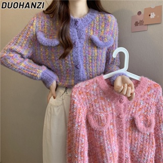 Duohanzi ฤดูใบไม้ร่วงและฤดูหนาวเสื้อกันหนาวสั้นถักคาร์ดิแกนเสื้อกันหนาวผู้หญิงที่สง่างามด้านบน