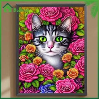 【Doub X ✮】ภาพวาดปักเพชร ทรงกลม ลายแมว ดอกไม้ 5D DIY สําหรับตกแต่งบ้าน ✅ ✮