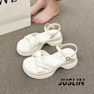 JUSLIN   รองเท้าแตะผู้หญิง ส้นแบน ใส่สบาย สไตล์เกาหลี รองเท้าแฟชั่น 2023 ใหม่  คุณภาพสูง ทันสมัย Stylish ins B98G0G7 37Z230910