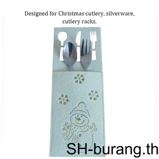 【Buran】ถุงใส่ช้อนส้อม ตะเกียบ ลายสโนว์แมน คริสต์มาส 4 ชิ้น ต่อชุด