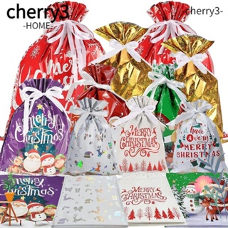 Cherry3 ถุงใส่ขนมบิสกิต ลายการ์ตูนซานตาคลอส แบบผูกเชือก สําหรับตกแต่งปาร์ตี้คริสต์มาส
