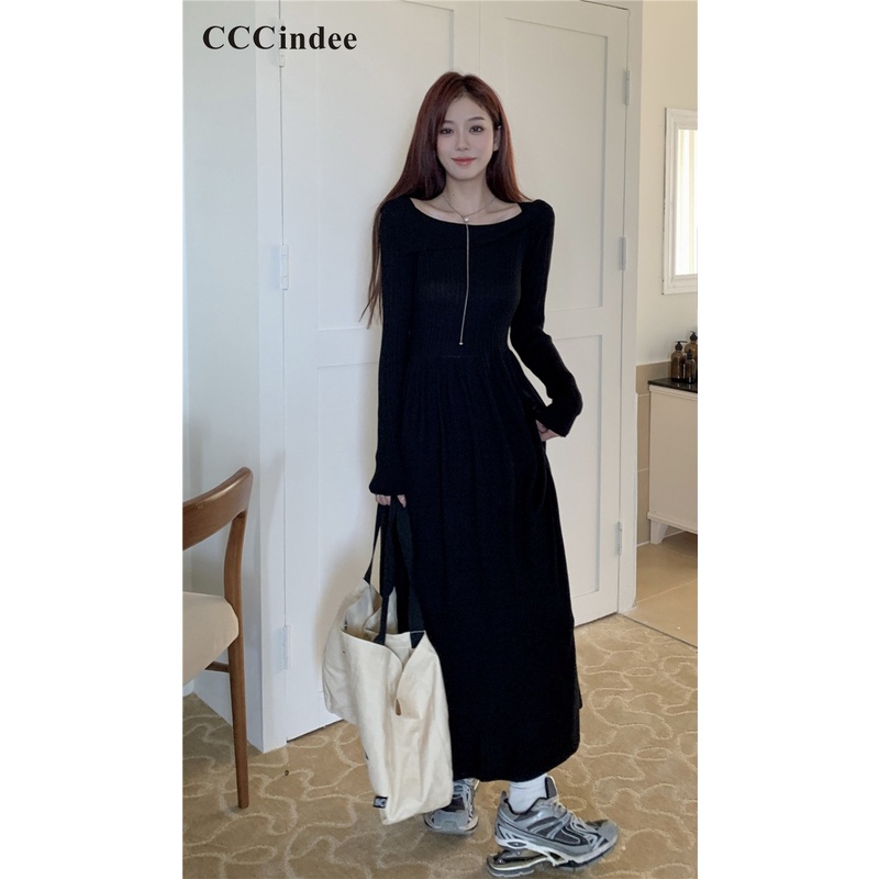 cccindee-ชุดเดรสแขนยาว-เปิดไหล่-เข้ารูป-สีพื้น-เข้ากับทุกการแต่งกาย-แฟชั่นสําหรับผู้หญิง-2023