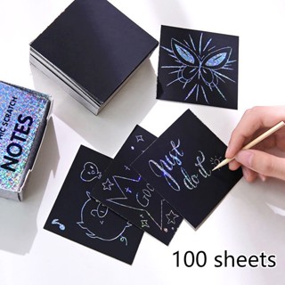 100 ชิ้น DIY ที่มีสีสัน เลเซอร์ กระดาษโน้ต ขูดมายากล วาดภาพ นักเรียน ศิลปะ วาดภาพ กระดาษระบายสี สมุดวาดภาพกราฟฟิตี วาดภาพ ของเล่นเด็ก ข้อความ ขูด กระดาษวาดภาพ