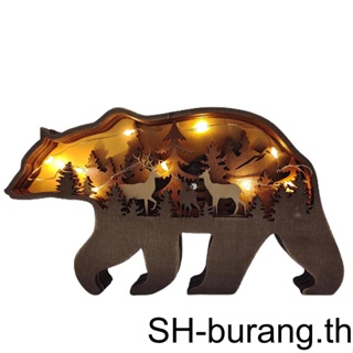 【Buran】ฟิกเกอร์ไม้แกะสลัก รูปปั้นหมีน่ารัก 3D น้ําหนักเบา สําหรับตกแต่งบ้าน คริสต์มาส