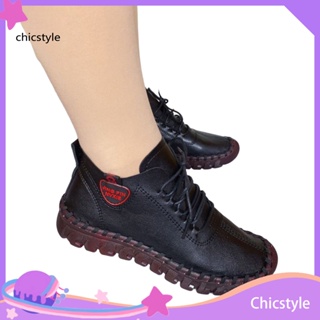 Chicstyle รองเท้าแพลตฟอร์ม หนังเทียม ส้นเตี้ย พื้นนิ่ม กันลื่น 1 คู่ สําหรับผู้หญิง เหมาะกับฤดูใบไม้ผลิ ฤดูร้อน