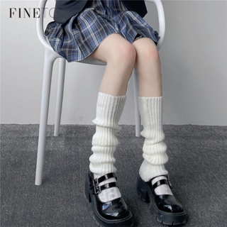Finetoo ถุงเท้าถัก ถุงน่อง JK สีพื้น แฟชั่นฤดูใบไม้ร่วงและฤดูหนาว ให้ความอบอุ่น สําหรับผู้หญิง