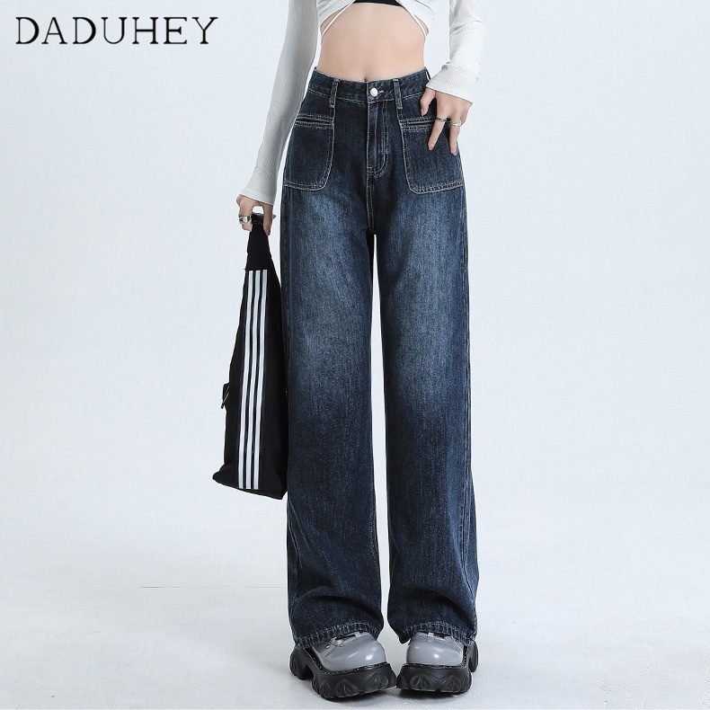 daduhey-womens-korean-style-new-jeans-retro-straight-loose-slimming-high-waist-fashion-casual-wide-leg-mopping-pants