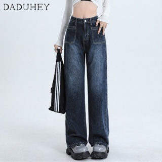 DaDuHey🎈 Womens Korean Style New Jeans Retro Straight Loose Slimming High Waist Fashion Casual Wide-Leg Mopping Pants