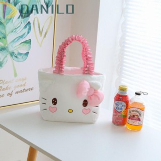 Danilo กระเป๋าสะพายไหล่ กระเป๋าถือ ผ้ากํามะหยี่ขนนิ่ม ขนาดเล็ก ลายแมว Kuromi Cinnamoroll เหมาะกับกลางแจ้ง สําหรับสตรี