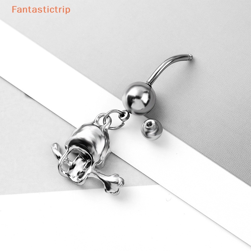 fantastictrip-กะโหลกศีรษะกุหลาบท้องปุ่มแหวนฮาโลวีนสแตนเลสแหวนท้องสําหรับผู้หญิงเครื่องประดับร่างกายสะดือท้องบาร์แฟชั่น