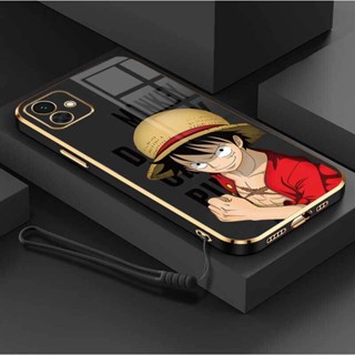 เคสโทรศัพท์มือถือ ซิลิโคนนิ่ม ป้องกันกล้อง ลายการ์ตูนลูฟี่ OnePiece หรูหรา พร้อมสายคล้อง สําหรับ Samsung A04E