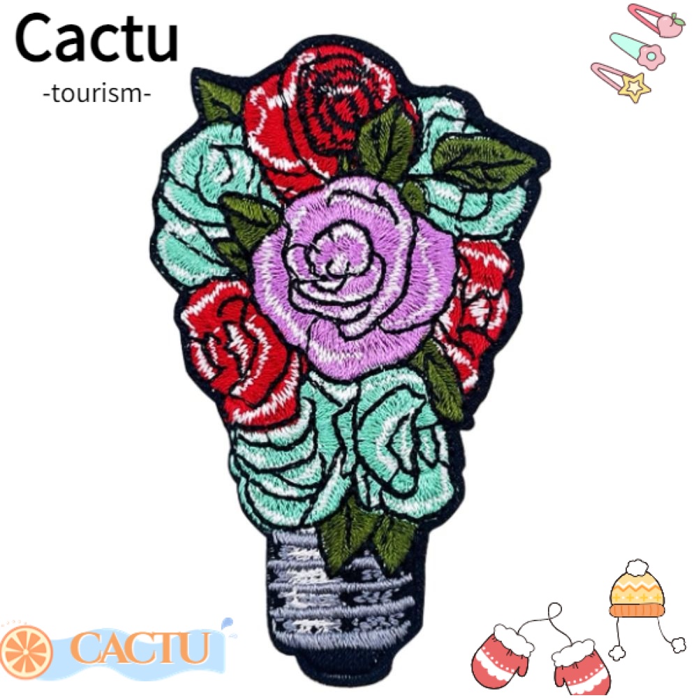 cactu-แพทช์ปักลายดอกไม้-ดอกกุหลาบ-โพลีเอสเตอร์-8-5-5-2-ซม-ไม่ซีดจางง่าย-สําหรับตกแต่งกระเป๋าเป้สะพายหลัง-4-ชิ้น