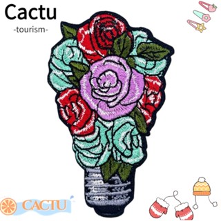 Cactu แพทช์ปักลายดอกไม้ ดอกกุหลาบ โพลีเอสเตอร์ 8.5*5.2 ซม. ไม่ซีดจางง่าย สําหรับตกแต่งกระเป๋าเป้สะพายหลัง 4 ชิ้น