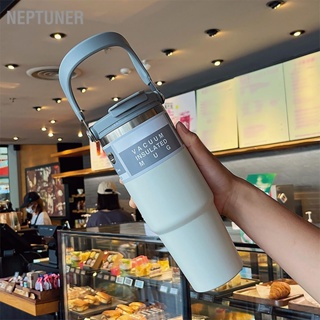 NEPTUNER ขวดน้ำฉนวน 900ml สแตนเลสแบบพกพาถ้วยกาแฟความร้อนพร้อมที่จับสำหรับ Travel GYM กีฬา