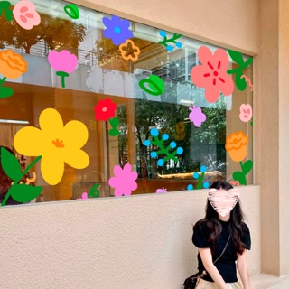 สติกเกอร์ ลายการ์ตูนดอกไม้ ขนาดเล็ก สําหรับติดตกแต่งกระจก หน้าต่าง ร้านค้า ร้านเสื้อผ้า ร้านชานม