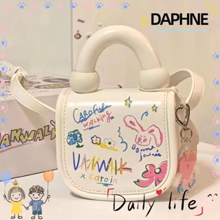 Daphne กระเป๋าถือ กระเป๋าสะพายไหล่ ทรงสี่เหลี่ยม ลายการ์ตูนกราฟฟิตี้น่ารัก ขนาดเล็ก สําหรับเด็กผู้หญิง