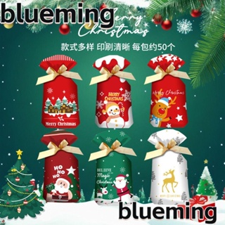 Blueming2 ถุงพลาสติกใส่ขนมขบเคี้ยว ขนมขบเคี้ยว ลายเกล็ดหิมะ สุขสันต์วันคริสต์มาส 50 ชิ้น