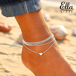 Ellastore123 สร้อยข้อเท้าโซ่ จี้รูปหัวใจ หลายชั้น เครื่องประดับแฟชั่นสตรี ชายหาด ปาร์ตี้