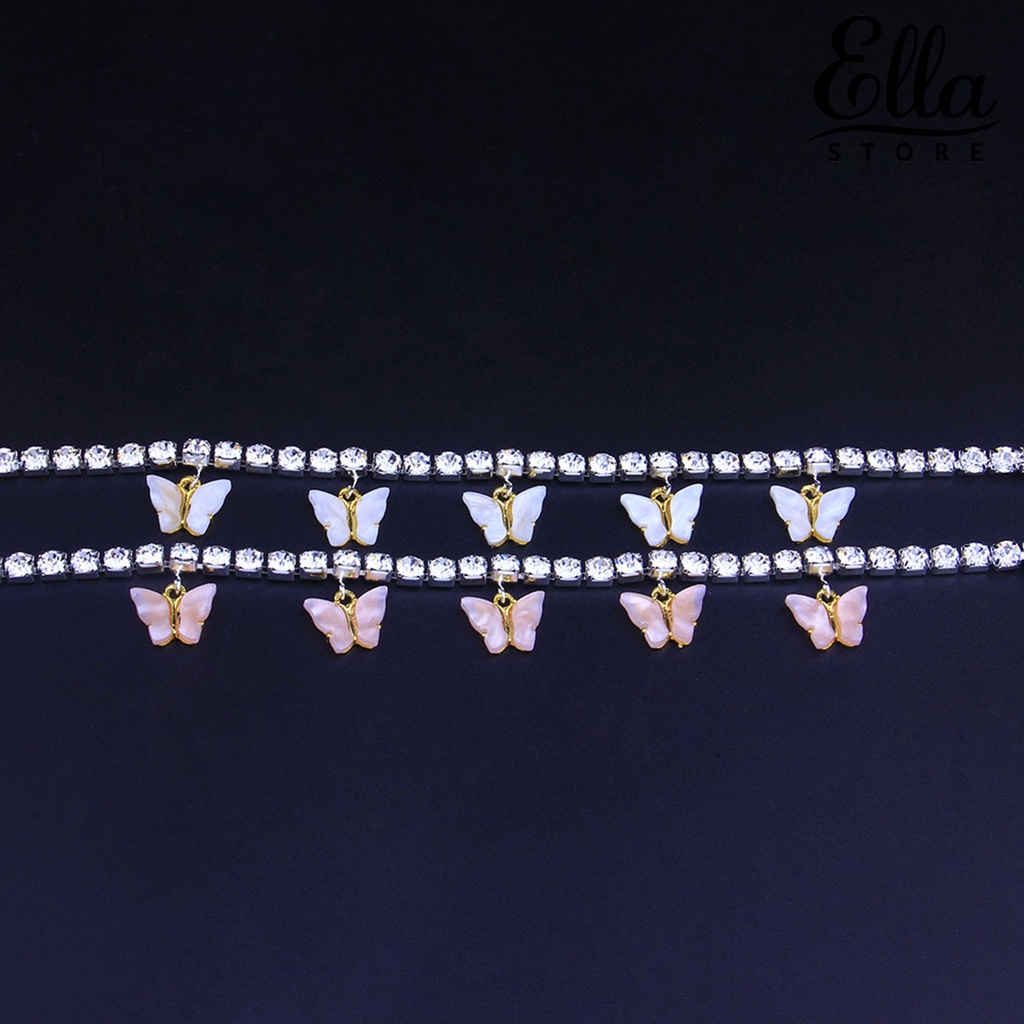ellastore123-สร้อยข้อเท้าโซ่-จี้ผีเสื้อ-ประดับพลอยเทียม-เครื่องประดับ-ของขวัญ