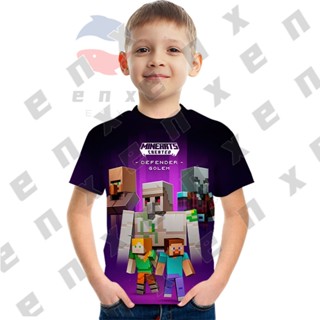 Minecraft ใหม่ เสื้อยืดแขนสั้น พิมพ์ลายการ์ตูนคริสต์มาส 3D แฟชั่น สําหรับผู้ชาย และผู้หญิง