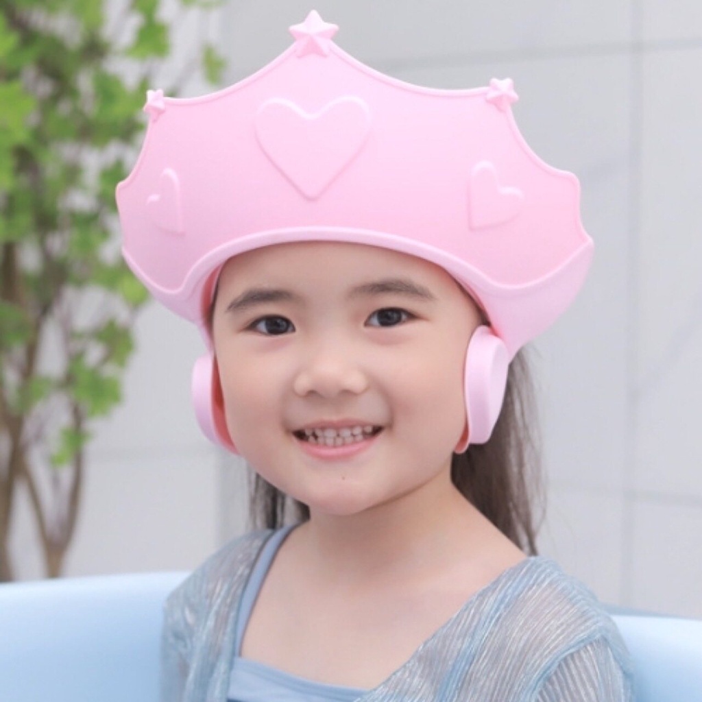 หมวกอาบน้ำเด็ก-แบบปิดหู-หมวกสระผมเด็ก-กันน้ำเข้าหู-กันแชมพูเข้าตา-มีสายรัด-ปรับระดับได้