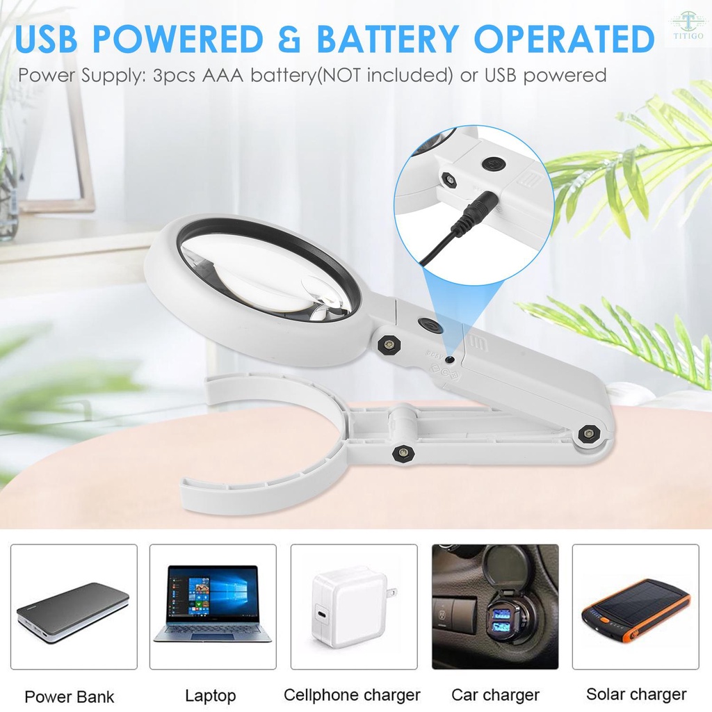 5X/10X Handheld Desk Magnifier with LED Light and Stand USB Powered ...