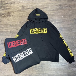 Vetements เสื้อกันหนาว มีฮู้ด พิมพ์ลายกราฟฟิติ สีเหลือง สําหรับผู้ชาย และผู้หญิง