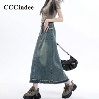 Cccindee ใหม่ กระโปรงลําลอง เอวสูง ทรงเอ แต่งกระดุม สีพื้น แฟชั่นสําหรับสตรี 2023