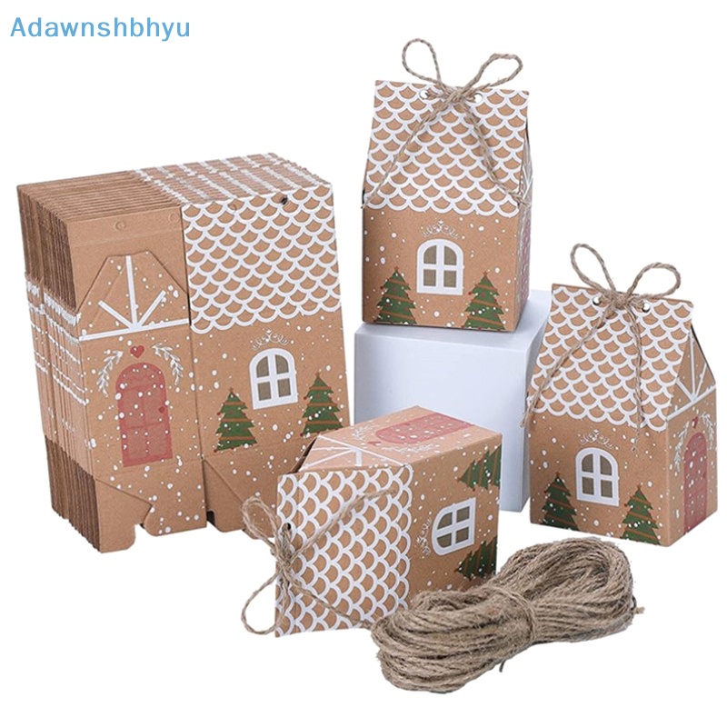 adhyu-ถุงกระดาษคราฟท์-ทรงบ้าน-พร้อมเชือก-สําหรับใส่ขนมคุกกี้-10-ชิ้น
