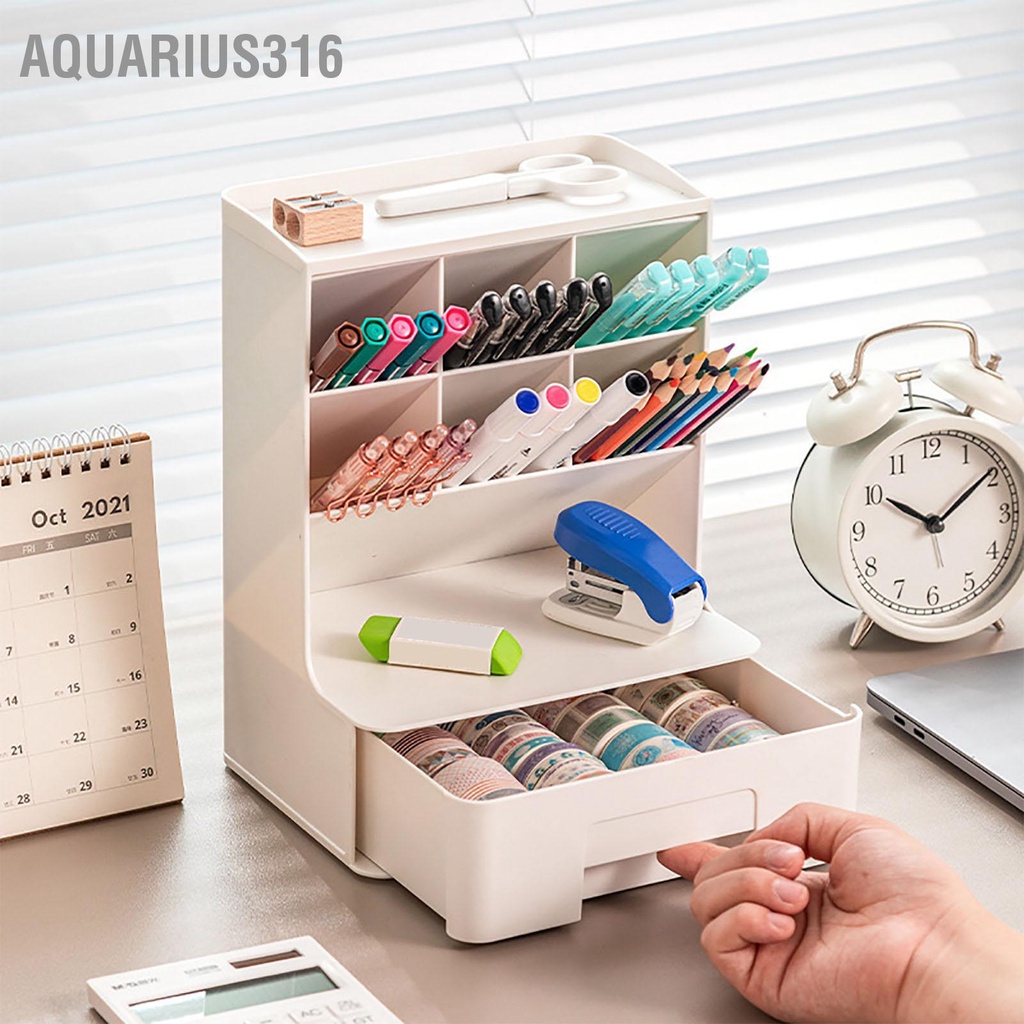 aquarius316-กล่องเก็บของตั้งโต๊ะหลายช่องดินสอที่ใส่ของต่างๆพร้อมลิ้นชักพลาสติกเครื่องเขียนออแกไนเซอร์