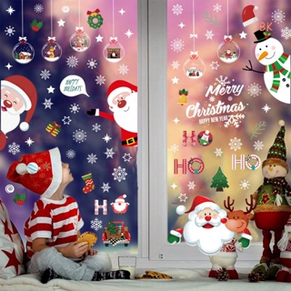 Bk สติกเกอร์ติดหน้าต่าง ลายคริสต์มาส เกล็ดหิมะ กวางเรนเดียร์ สโนว์แมน ซานตาคลอส ใช้ซ้ําได้ 9 แผ่น 116 ชิ้น