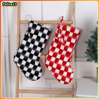 คริสต์มาสตุ๊กตา Checkerboard จี้ตกแต่งถุงเท้า Xmas Tree ของขวัญกระเป๋าบ้านจี้-FE