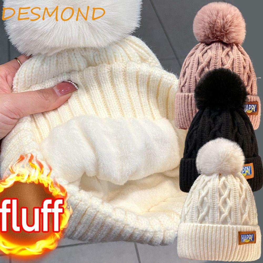 desmond-หมวกบีนนี่-ผ้าขนสัตว์ถัก-แบบหนา-ให้ความอบอุ่น-กันความหนาว-สีสันสดใส-แฟชั่นสําหรับผู้หญิง