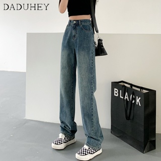 DaDuHey🎈 Womens Korean Style Early High Waist Jeans Straight New Sliding Fashion Wide Leg Loose Mop  Dropping Pants