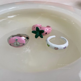 แหวนนิ้วชี้ รูปสตรอเบอร์รี่น่ารัก สีชมพู สไตล์เรโทร
