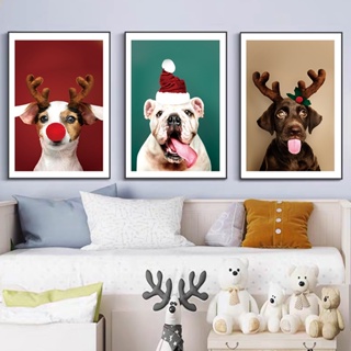 2020 ของขวัญคริสต์มาส สัตว์เลี้ยงน่ารัก สุนัข โปสเตอร์ สัตว์ ภาพวาดผ้าใบ พิมพ์ นอร์ดิก ผนังศิลปะ รูปภาพ สําหรับห้องนั่งเล่น ห้องนอน ตกแต่งบ้าน