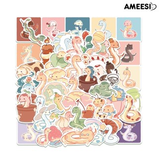 Ameesi สติกเกอร์ PVC ลายการ์ตูนงูน่ารัก กันน้ํา ลอกออกได้ สําหรับตกแต่งขวดน้ํา แล็ปท็อป กระเป๋าเดินทาง DIY 50 ชิ้น