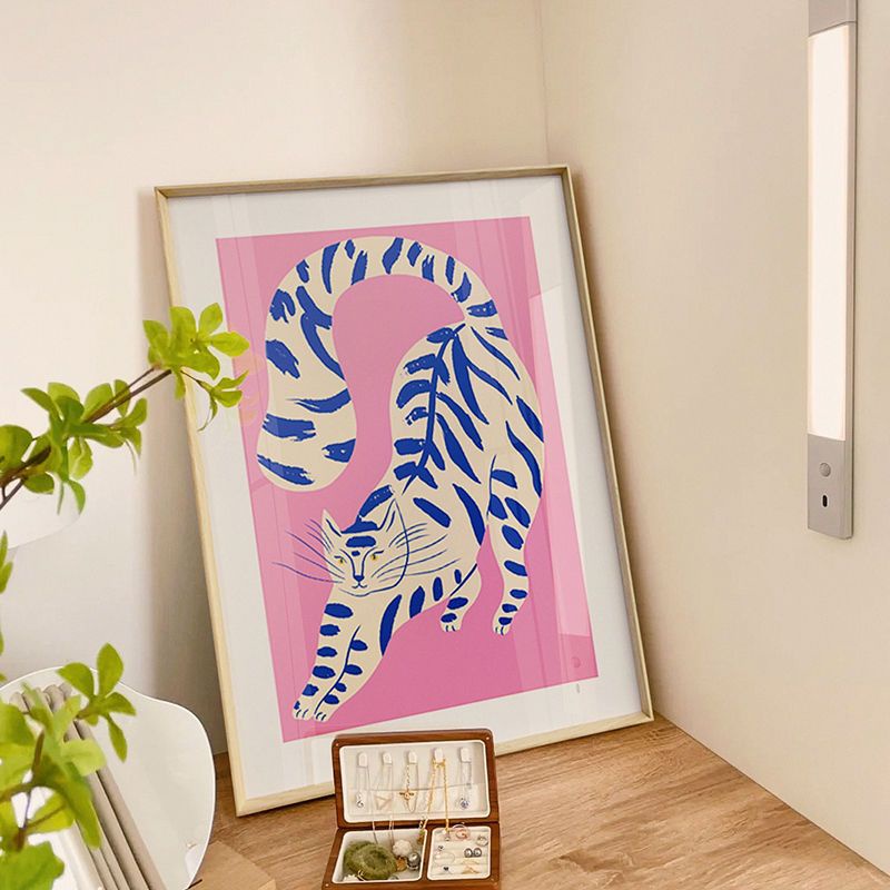 ภาพวาดแมวน่ารัก-สีชมพู-สไตล์นอร์ดิก-สําหรับแขวนตกแต่งห้องนอน-ร้านอาหาร