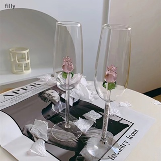 แก้วไวน์แดง แชมเปญ ขลุ่ย ลายดอกกุหลาบน่ารัก 3D สีชมพู สร้างสรรค์ สําหรับครัวเรือน