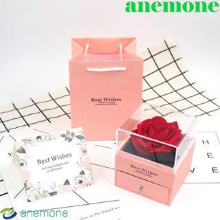 Anemone กล่องเครื่องประดับอะคริลิคใส แบบพกพา ลายดอกกุหลาบ สวยงาม พร้อมกล่องของขวัญ