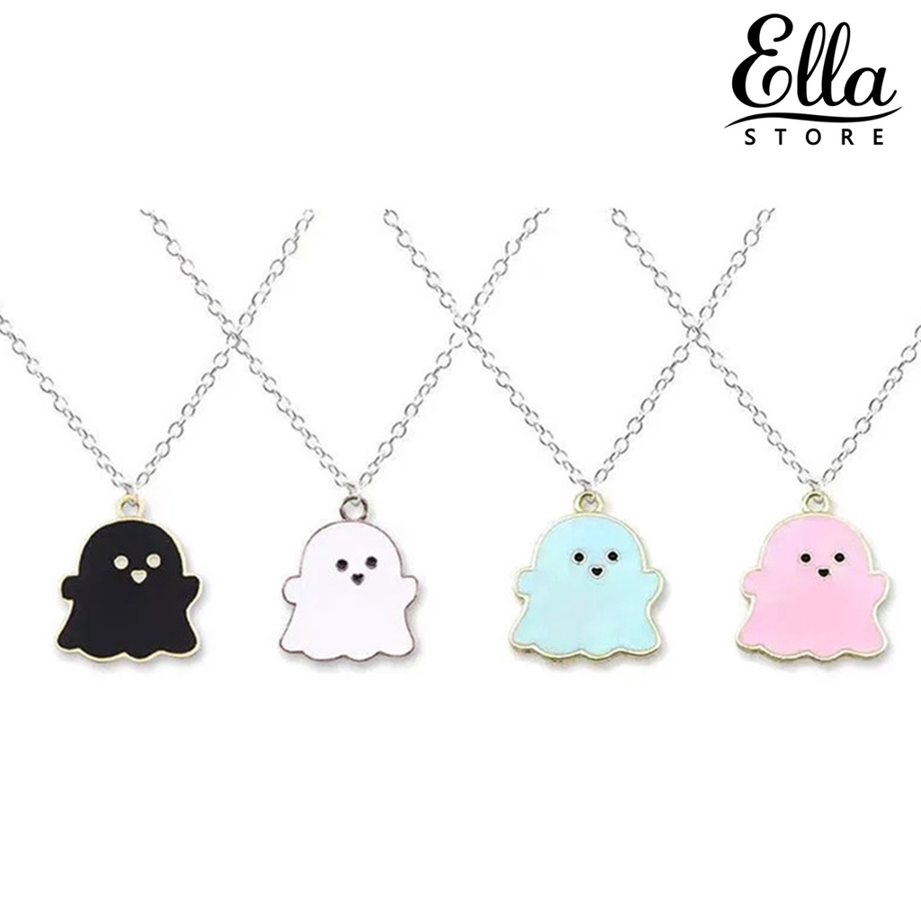 ellastore123-สร้อยคอโซ่-จี้การ์ตูนผีน่ารัก-เรขาคณิต-ชุบไฟฟ้า-เข้ากับทุกการแต่งกาย-ของขวัญวันฮาโลวีน-สําหรับผู้ชาย-และผู้หญิง