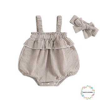 Babyclothes- ชุดรอมเปอร์ แขนกุด ลายสก๊อต พร้อมที่คาดผม แฟชั่นฤดูร้อน สําหรับเด็กทารกแรกเกิดผู้หญิง