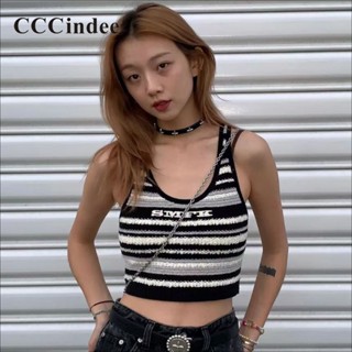 Cccindee เสื้อสายเดี่ยว คอยู เข้ารูป ลายทาง เข้ากับทุกการแต่งกาย แฟชั่นสําหรับผู้หญิง 2023