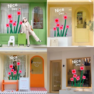 สติกเกอร์ ลายการ์ตูนดอกไม้น่ารัก แบบสร้างสรรค์ สําหรับติดตกแต่งกระจก ประตู หน้าต่าง ร้านเสื้อผ้าเด็ก