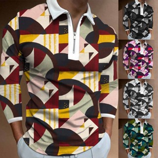 เสื้อยืดลําลอง แขนยาว มีซิป ทรงสลิมฟิต พิมพ์ลาย สําหรับผู้ชาย